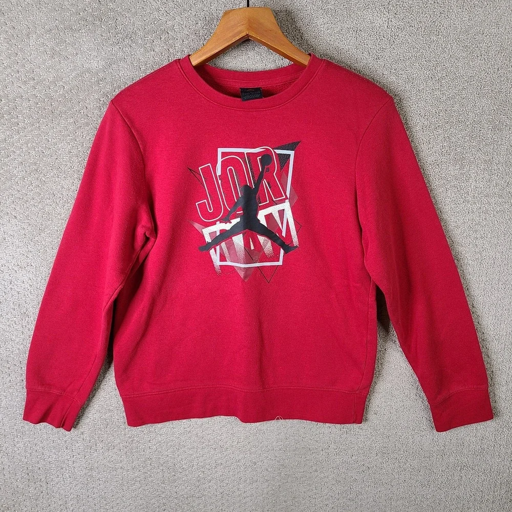 Nike Air Jordan Sweatshirt Kids XL Red White Jumpman Pullover Crew Neck